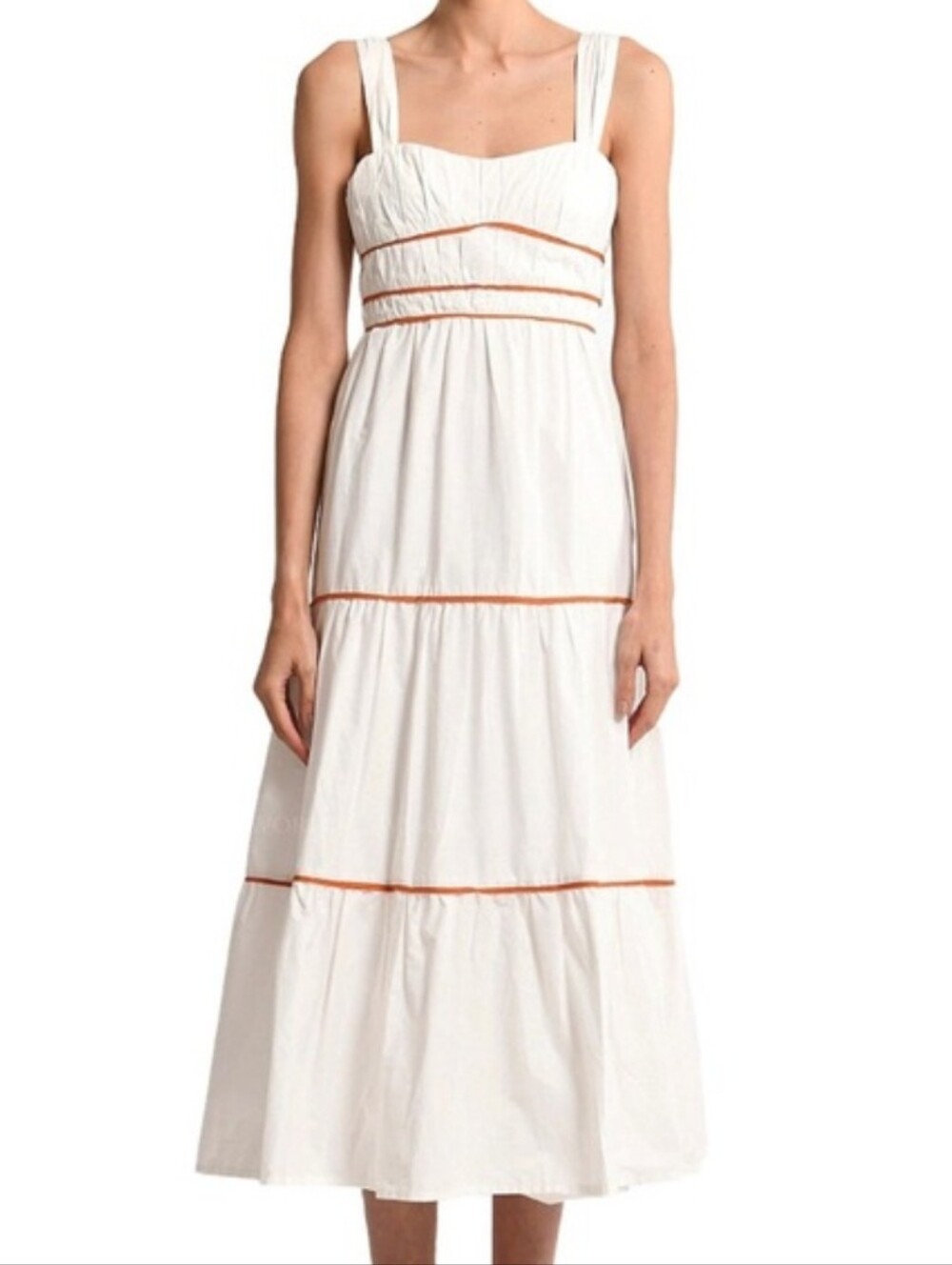 NWT Encantadore Ayda Gathered Piped Sweetheart White Midi Dress Size Small